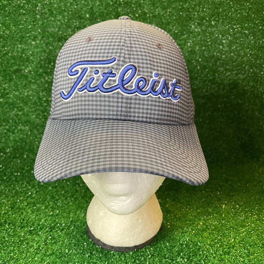 Titleist Brand Baseball Gingham Check Cap Grey Blue OSFM Adjustable